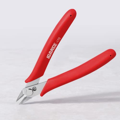 IGAN Wire Flush Cutters (Pack of 5), Precision Jewelry Making Cutting Pliers, Micro Wire Cutter, Red - size: Pack 5