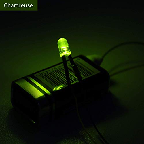 DiCUNO 100Pcs 5MM Pre Wired 12V Chartreuse Light LED Diodes, 9.4 Inch Lead - color: Chartreuse