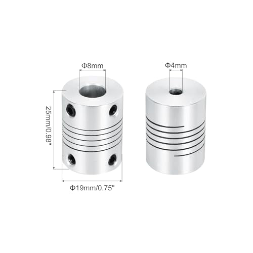 uxcell 1Pcs 4mm to 8mm Aluminum Alloy Shaft Coupling L25xD19 Flexible Coupler Beam Stepper Motor Joint Connector for 3D Printer CNC Machine DIY Encoders and Motors Shaft,Silver - size: 4mm to 8mm