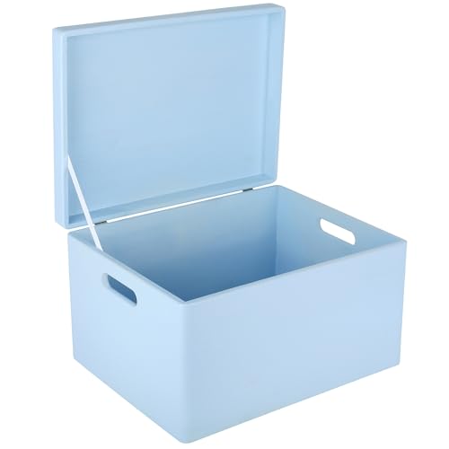 Creative Deco Large Blue Wooden Box Storage with Hinged Lid - color: Blue, size: XXL | Handles