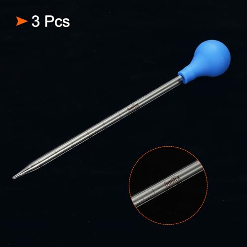 PATIKIL Graduated Dropper Pipettes Kit, 3pcs 3ml Borosilicate Glass Pipette with Rubber Cap for Transfer Liquid for Lab, Chemistry, Clear - size: 3ml