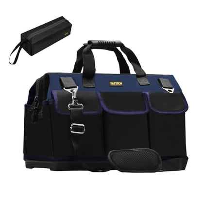 FASTECH 22in Heavy Duty Bottom Tools Bag With Wide Mouth For Tool Storage, Carrier and Organizer, Tote Bag for Men/Women, Wide Mouth Tool Bags With Inside Pockets (22 Inch) - size: 22INCH