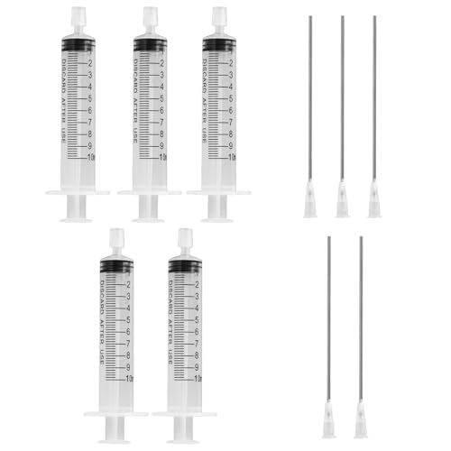 5 Pack-10ml Plastic Perfume Syringe Extracto Decanter Kit with Blunt Stainless Needle Tip, Suitable for Perfume、Ink、Pen、Printer Filling, Refillable Liquid Dispensing and Measuring. - size: 0.3 Ounces