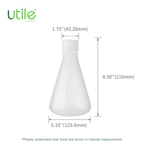 Utile Plastic Erlenmeyer Flask Set with Screw Caps，2pcs of Vol.1000ml Scientific Conical Flask Laboratory Flask, with Molded Graduations, 4023.0681.2 - size: 2 pcs of 1000ml