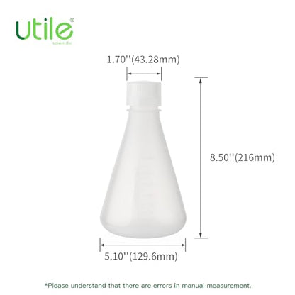 Utile Plastic Erlenmeyer Flask Set with Screw Caps，2pcs of Vol.1000ml Scientific Conical Flask Laboratory Flask, with Molded Graduations, 4023.0681.2 - size: 2 pcs of 1000ml