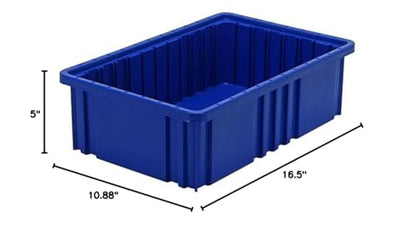 Quantum QFS-DG92050BL Dividable Grid Heavy Duty Parts Organizer Bins, 16-1/2"L x 10-7/8"W x 5"H, 12 Pack, Stackable Compartment Storage - color: Blue