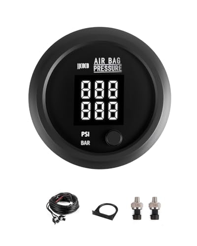 Air Pressure Gauge Dual Display Air Suspension Gauge 220PSI Digital LED Display 12V/24V DC Air Ride Pressure Gauges with 1/8NPT Sensor Kit 2-1/16" (52mm) for Air Ride Suspension Systems - color: White, size: Dua-Display
