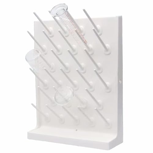 Lab Drying Racks for Lab Glassware and Bottles Wall Mounted Test Tube Dryer Detachable PP Lab Rack White (Small 27pegs) - size: Small 27pegs