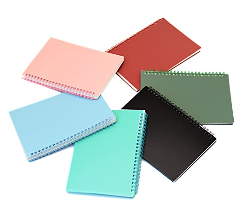 Yansanido Spiral Notebook, 6 Pcs A5 Thick Plastic Hardcover 8mm Ruled 6 Color 80 Sheets -160 Pages Journals for Study and Notes (6 colors, A5 5.7" x 8.3"-Ruled)