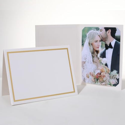 50 Count Photo Folders for 4x6 or 5x7 Pictures,Paper Picture Frames,Cardboard Greeting Photo Frame Cards for Graduation Wedding Birthday Classroom DIY (White with Gold Trim) - style: 50CT - White