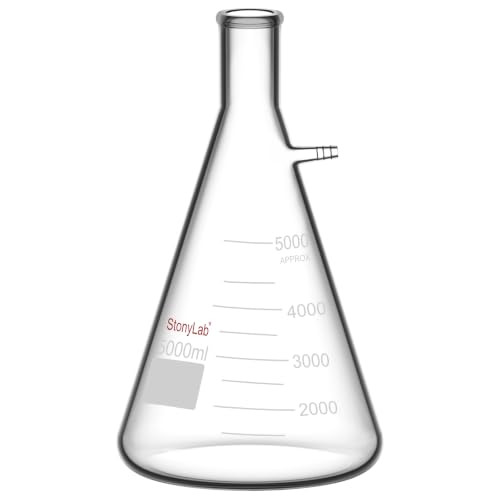 StonyLab 5000ml Borosilicate Glass Filtering Flask, Bolt Neck with Tubulation, 5L (5 Liter) - size: 5000 ml