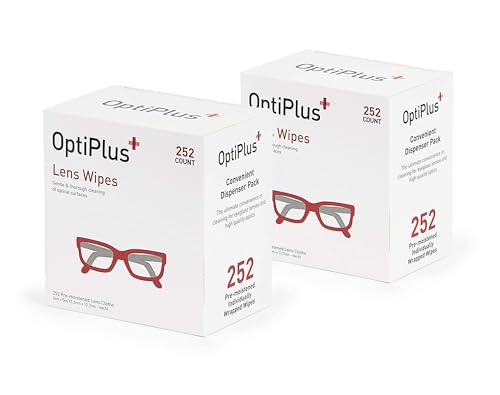 OptiPlus Eyeglass Lens Wipes l Pre-Moistened l Cleaning Wipes for Glasses, Smart Phones, Optical Lens, Goggles, and Watch Screen l Quick-Dry & Scratch-Free | 252 Count (504 Count (Pack of 1)) - size: 504 Count (Pack of 1)