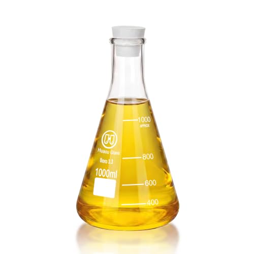 1000ml Glass Erlenmeyer Flask with Rubber Stopper - size: 1000ml-1pc