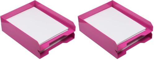 JAM PAPER Stackable Paper Trays - Pink - Desktop Document, Letter, & File Organizer Tray - 2/Pack (Pack of 2) - color: Pink, size: Pack of Two (2) Trays (Pack of 2)