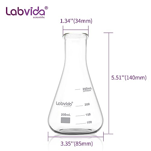 4pcs 250ml Narrow Mouth Glass Erlenmeyer Flasks, LVC003 - style: Vol. 250ml, Pack of 4