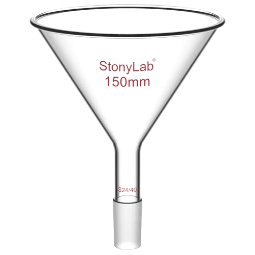 stonylab Glass Short Stem Powder Funnel with 150 mm Top Outer Dimension and 24/40 Inner Joint, for Chemical Laboratory Use Only