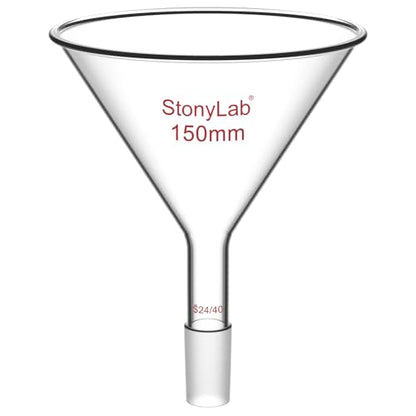 stonylab Glass Short Stem Powder Funnel with 150 mm Top Outer Dimension and 24/40 Inner Joint, for Chemical Laboratory Use Only