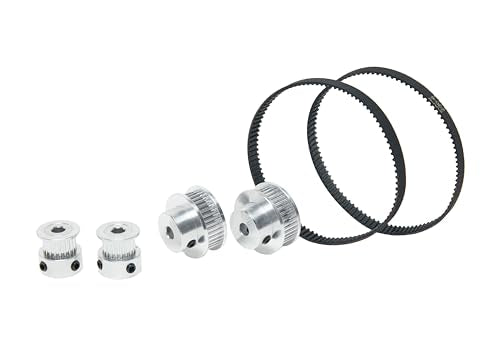 2PCS Set 2GT Aluminum Timing Pulley 20&36 Teeth 6.35mm Bore Synchronous Wheel with 2PCS Length 200mm Width 6mm Belt (20-36T-6.35B-6) - size: 6.35MM Bore, style: 20-36T-6.35B-6MM