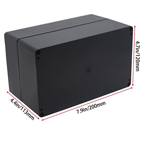 Watertight Junction Box, IP67 Waterproof Project Box Durable ABS Plastic Electronic Enclosure Case for DIY Electrical Project Black 7.87" x 4.72" x 4.45"(200 x 120 x 113 mm) - size: 7.87" x 4.72" x 4.45"