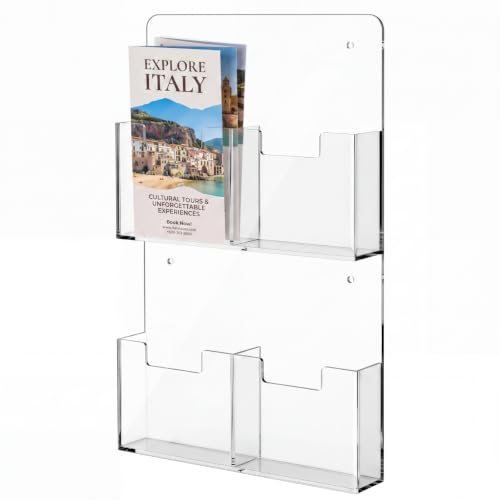 Barydat 4 Pocket Acrylic Brochure Holder Wall Mount 7.4 x 4.2 Inches - size: 7.4 x 4.2 Inch