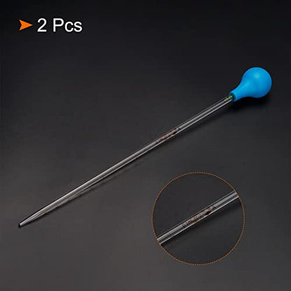 PATIKIL Graduated Dropper Pipettes Kit, 2pcs 0.1ml Borosilicate Glass Pipette with Rubber Cap for Transfer Liquid for Lab, Chemistry, Clear - size: 0.1ml