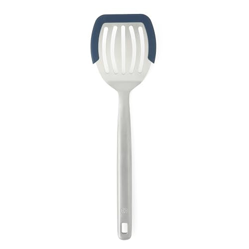 Calphalon Prime Slotted Turner, Stainless Steel Wide Slotted Spatula with Silicone Rim for Nonstick Cookware, Heat Resistant Durable Kitchen Tool for Cooking, Flipping, Draining and Serving - color: Navy Blue II, size: Slotted Turner