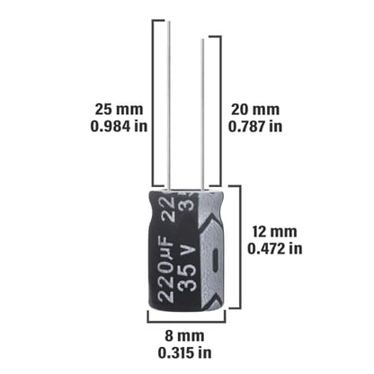 220uF 35V 8x12mm Electrolytic Capacitor 220 UF MFD 35 Volt 0.32x0.47in Aluminum Capacitors (Pack of 15) - style: 220uF 35V 8x12MM