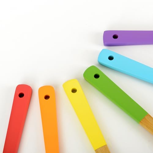 Rainbow Bamboo Kitchen Utensil Set for Kids – Montessori-Inspired 6-Piece Real Cooking Tools | Ages 2+ | Natural Bamboo | Color-Coded | Thoughtful Gift for Toddlers & Preschoolers