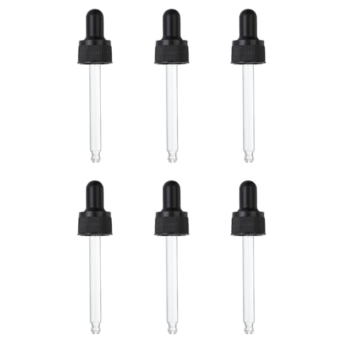 PATIKIL Glass Eye Dropper Caps, 6 Pcs Plastic Glass Dropper Closure Top for 30ml(1oz) Essential Oils Bottle, Perfume, Lab Experiments, Black - size: 30ml