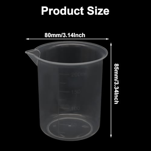 Waziaqoc 200ml/6.8oz Plastic Graduated Beaker, 6 Pack - size: 3.34 x 3.14 Inch