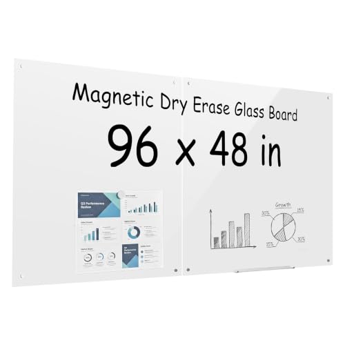 VEVOR Glass Dry Erase Board 96"x48" White Magnetic Whiteboard - color: White, size: 96"W x 48"H
