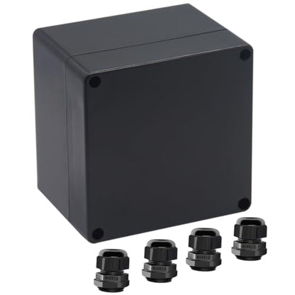 Junction Box IP65 Waterproof ABS Plastic Electrical Project Case Power Junction Boxes, Project Box with 4 PCS M16 Cable Glands 4.72x4.72x3.54 inch (120 x 120 x 90 mm) - color: Black, size: 4.72"x4.72"x3.54"
