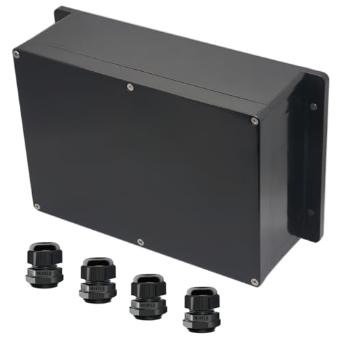 Project Box ABS Black Electrical Boxes IP65 Outdoor Waterproof Box Electronic Junction Box Power Fixed Ear Enclosure with Cable Glands for DIY Project 10.35 x 7.17 x 3.74 inch (263x182x95mm) - size: 10.35“x7.17”x3.74“