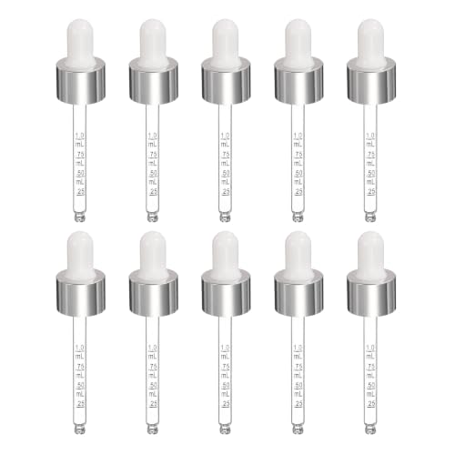 PATIKIL Glass Eye Dropper w/Measurement mark for 1oz Glass Bottles 10Pcs - color: White/Silver Top, size: 1oz