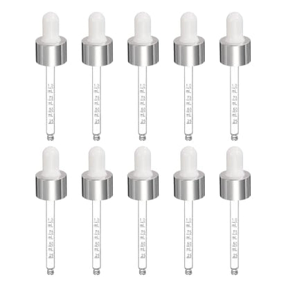 PATIKIL Glass Eye Dropper w/Measurement mark for 1oz Glass Bottles 10Pcs - color: White/Silver Top, size: 1oz