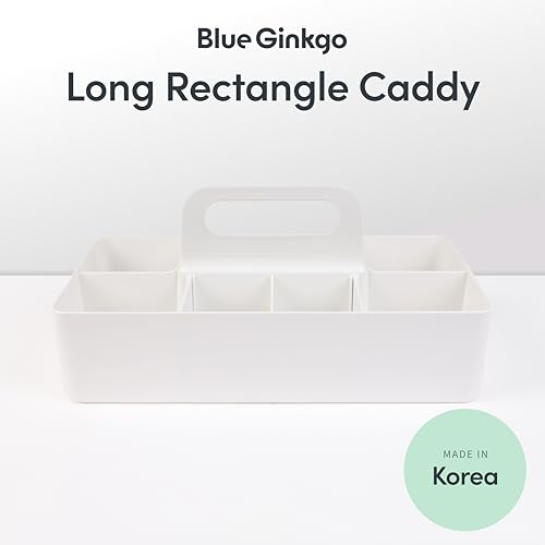BLUE GINKGO Stackable Organizer Caddy, Long, White, Made in Korea - color: WHITE, size: Long Rectangle
