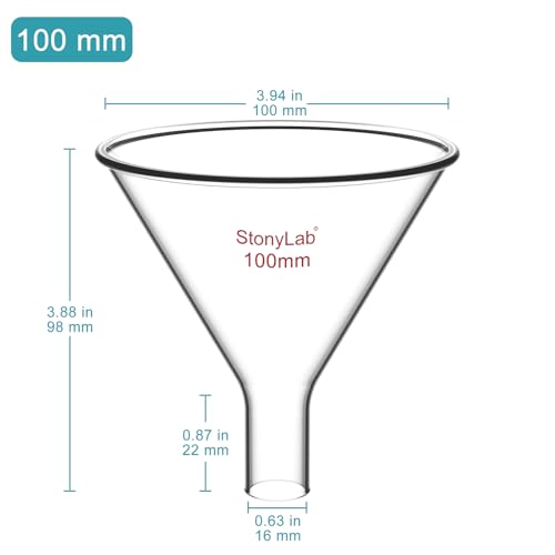 stonylab Glass Powder Funnel, Heavy Wall Borosilicate Glass Short Stem Funnel with 100 mm Top Diameter and 22 mm Stem Length