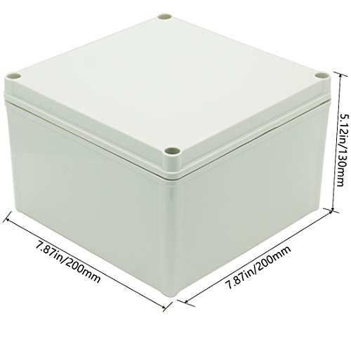 Zulkit Junction Box ABS Plastic Dustproof Waterproof IP67 Junction Boxes Universal Electrical Project Enclosure DIY Electronic Project Box Grey 7.87 x 7.87 x 5.12 inch (200 x 200 x 130 mm) - size: 7.87" x 7.87" x 5.12"