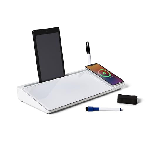 Garood Desktop Whiteboard with Wireless Charger Adapter Included Desk Buddy Charging Desktop Whiteboard Keyboard Glassboard Dry Erase Board Dry Erase Accessories 15.8X7X2 inches - color: White