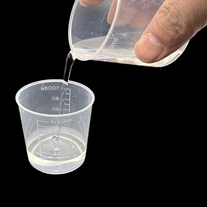 24 Pcs Clear Scale Cups, 100ml/3.4oz Plastic Graduated Cups with 50 Pcs Wooden Stirring Sticks for Epoxy, Resin, Stain, Mixing Paint (Pack of 2) - size: Small (Pack of 2)