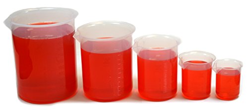 Eisco Labs CH0137H Polypropylene Beaker Set of 50 mL, 100 mL, 250 mL, 500 mL, 1000 mL