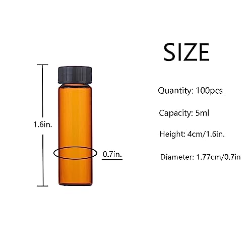 5ml Amber Small Glass Vials 100pcs with Screw Caps(100pcs) - color: Amber, size: 5ml 100pcs