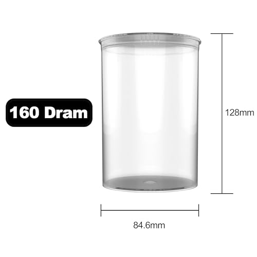 Dragon Chewer 160 Dram CR Plastic Packaging Pop Top Containers - Child Resistant Travel Holder Vial Bottles - 33 qty (Clear) - color: Clear