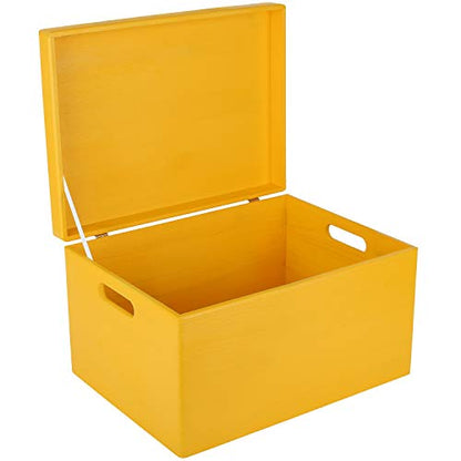 Creative Deco Large Yellow Wooden Box Storage with Hinged Lid - color: Yellow, size: XXL | Handles