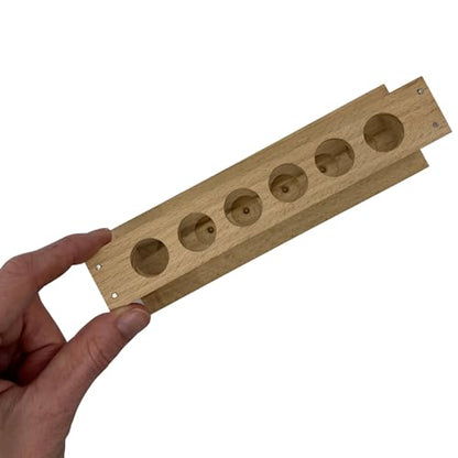 EISCO Small Wooden Test Tube Rack - Holds 6 x 15mm Diameter Tubes - 6" Long, 2.7" Tall - Economy Unfinished Hardwood Construction Labs