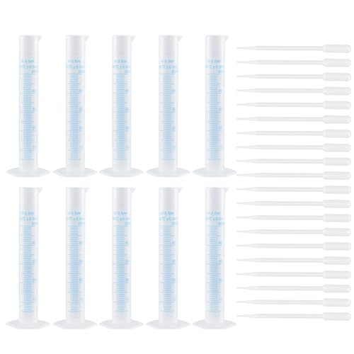 Geesatis 50ML Plastic Graduated Cylinder(10) and 5 ML(20) Plastic Droppers - size: 50ml, style: 10Pcs(and 20Pcs 5ml Plastic Droppers)