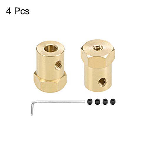 uxcell Hex Coupler 5mm Bore Motor Hex Brass Shaft Coupling Connector for Car Wheels Tires Shaft Motor 4pcs - size: 5mm