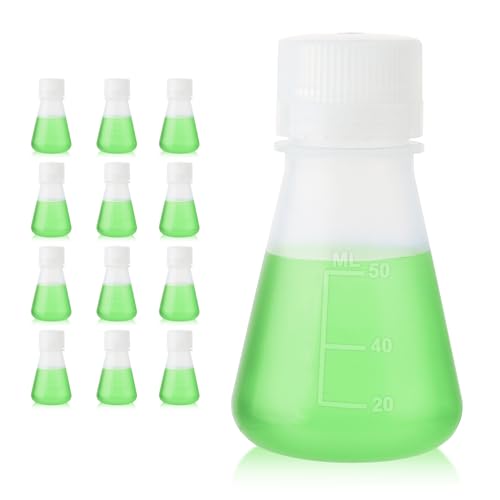 Utile Plastic Erlenmeyer Flask Set with Screw Caps,12pcs of Vol.50ml Scientific Conical Flask Laboratory Flask,with Molded Graduations, 4023.0650.12 - size: 12 pcs of 50ml