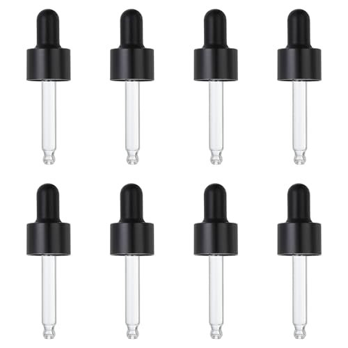 PATIKIL Glass Eye Dropper Caps, 8 Pcs Anodized Aluminum Glass Dropper Closure Top for 10ml(1/3oz) Essential Oils Bottle, Perfume, Lab Experiments, Black - color: Black, size: 10ml