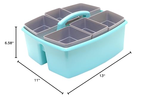 Storex Large Classroom Caddy with Cups, 13 x 11 x 6.575 Inches, Teal, Case of 2 (00984U02C) - color: Teal, size: 2-Pack, style: Large with Cups